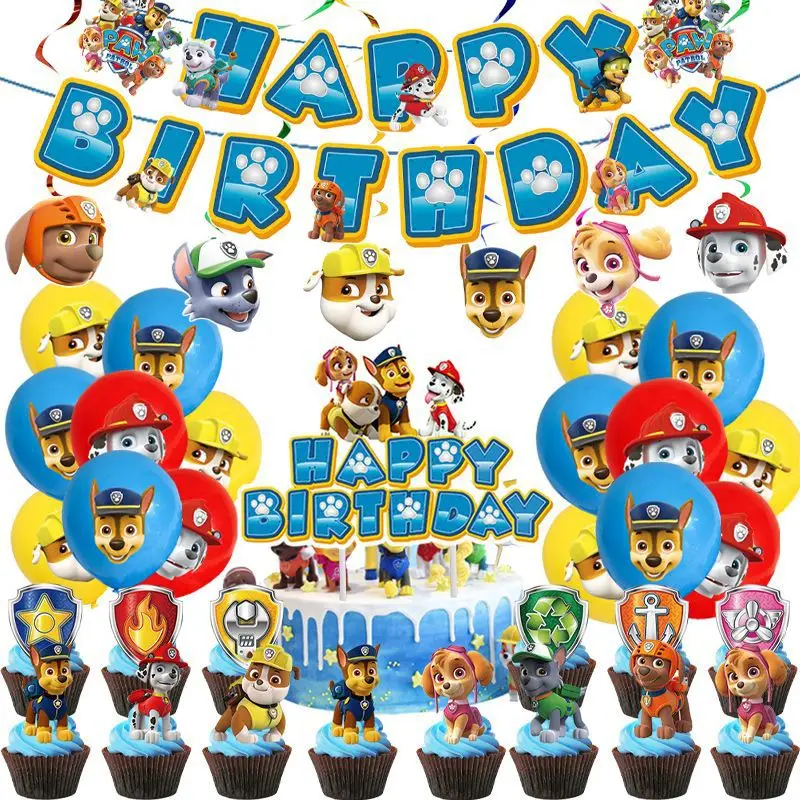 

PAW Patrol Dog balloon Birthday party set Birthday banner Cake flag Boy Girl Party decoration Children's Birthday Decoration Set