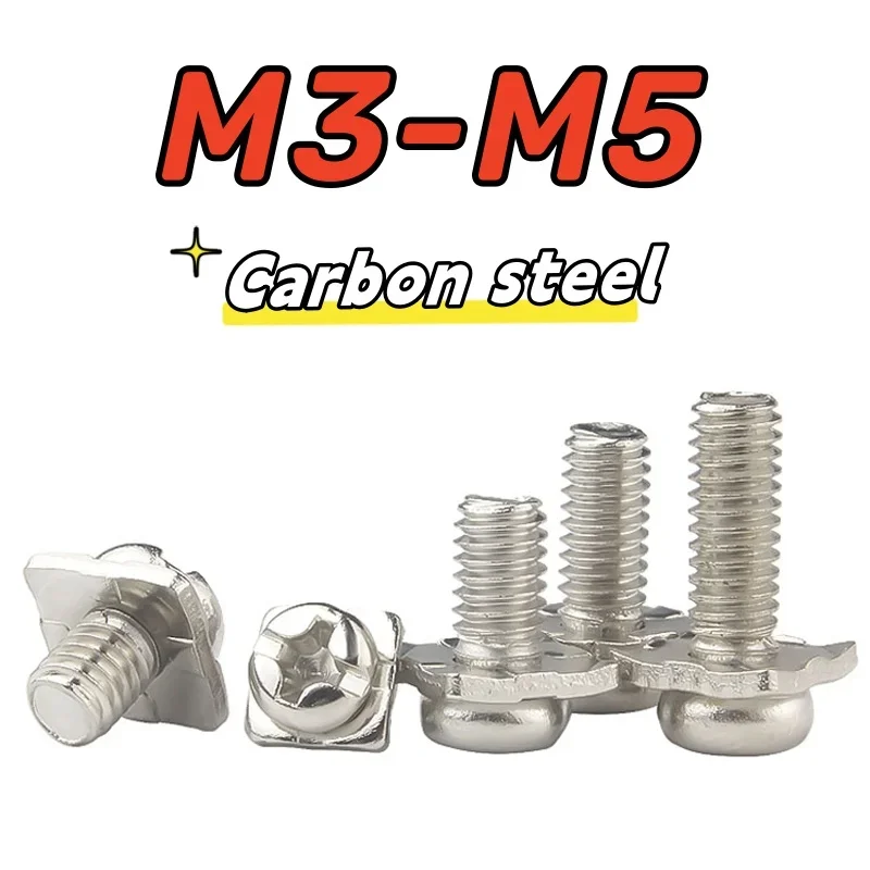

10-50pcs M3 M3.5 M4 M5 Nickel Plated Cross Round Head Square Combination Screws Flat head screw with square washer