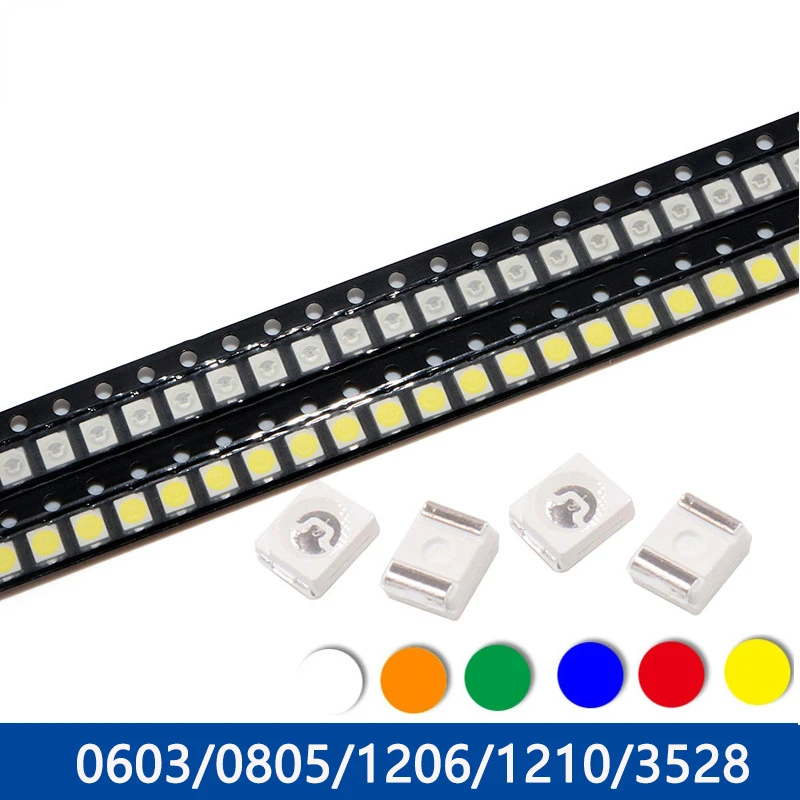 

100pcs/lot LED Diodes Kit 0603 0805 1206 1210 3528 5050 5730 SMD LED Red Yellow Green White Blue Light Emitting Diode