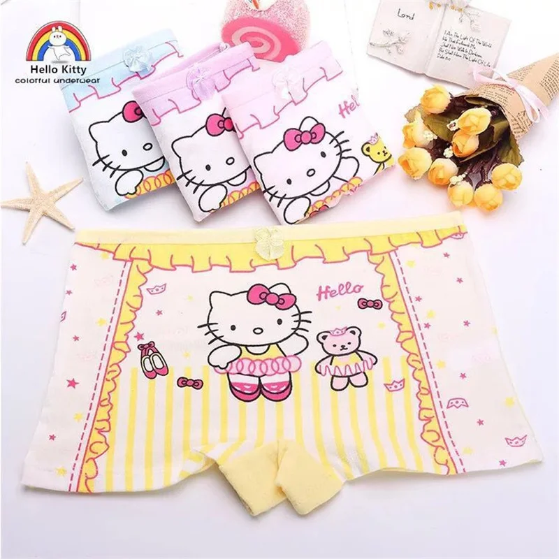 

4 шт., Детские хлопковые трусы-боксёры с рисунком Hello Kitty