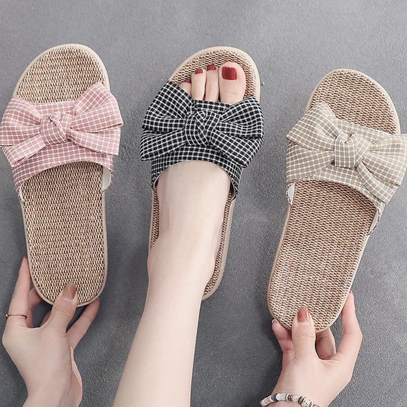 Летние льняные домашние тапочки для женщин женские сандалии и YAOGUANG бесшумные