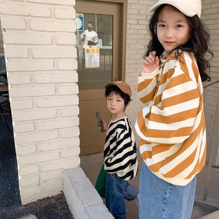 

Korea Japan Spring Kids Sweatshirt Fashion Diagonal Stripes T-Shirts Baby Boy Girls Tees Long Sleeve Tops Bebes Children Clothes