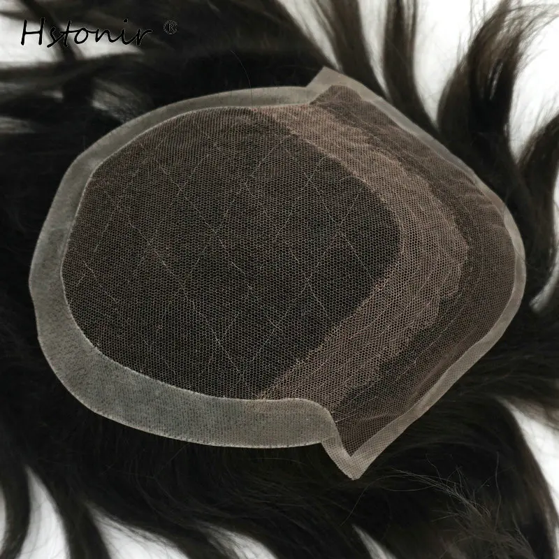 

Hstonir Men Straight Toupee Natural Looking Indian Remy Hair Lace Frontal Human Men Hair System Replacement H065