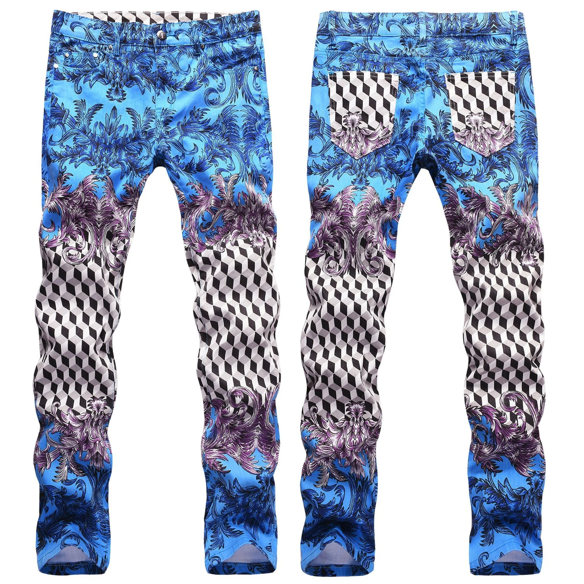 

New Original Painted Print Jeans Men's Jeans Stretch Slim Pants Statement Sunglasses Straight Leg Large Camping Jeans