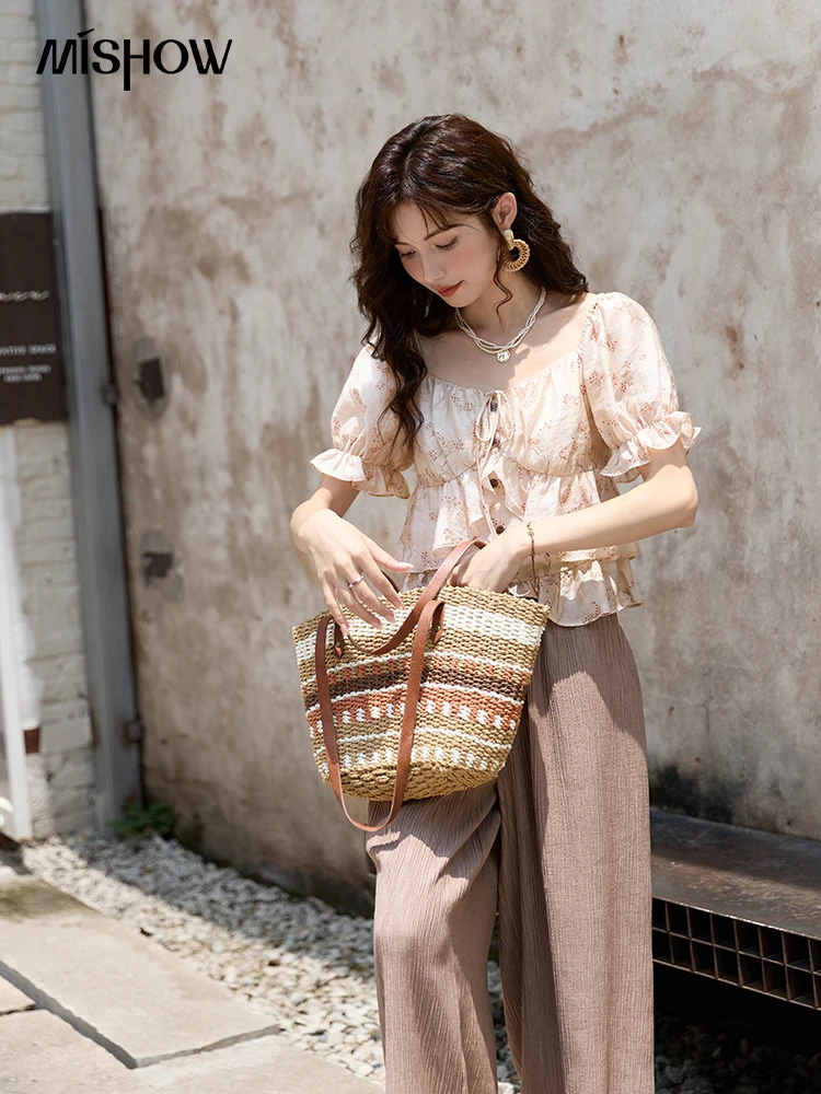 MISHOW женская рубашка с квадратным вырезом и французским цветочным принтом лето 2024