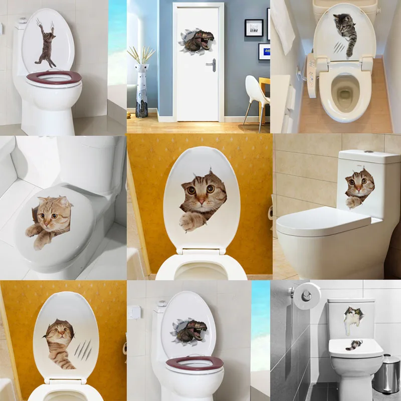 

Cats 3D Wall Sticker Toilet Stickers Hole View Vivid Dogs Bathroom For Home Decoration Animals Vinyl Decals Art Wallpaper Poster