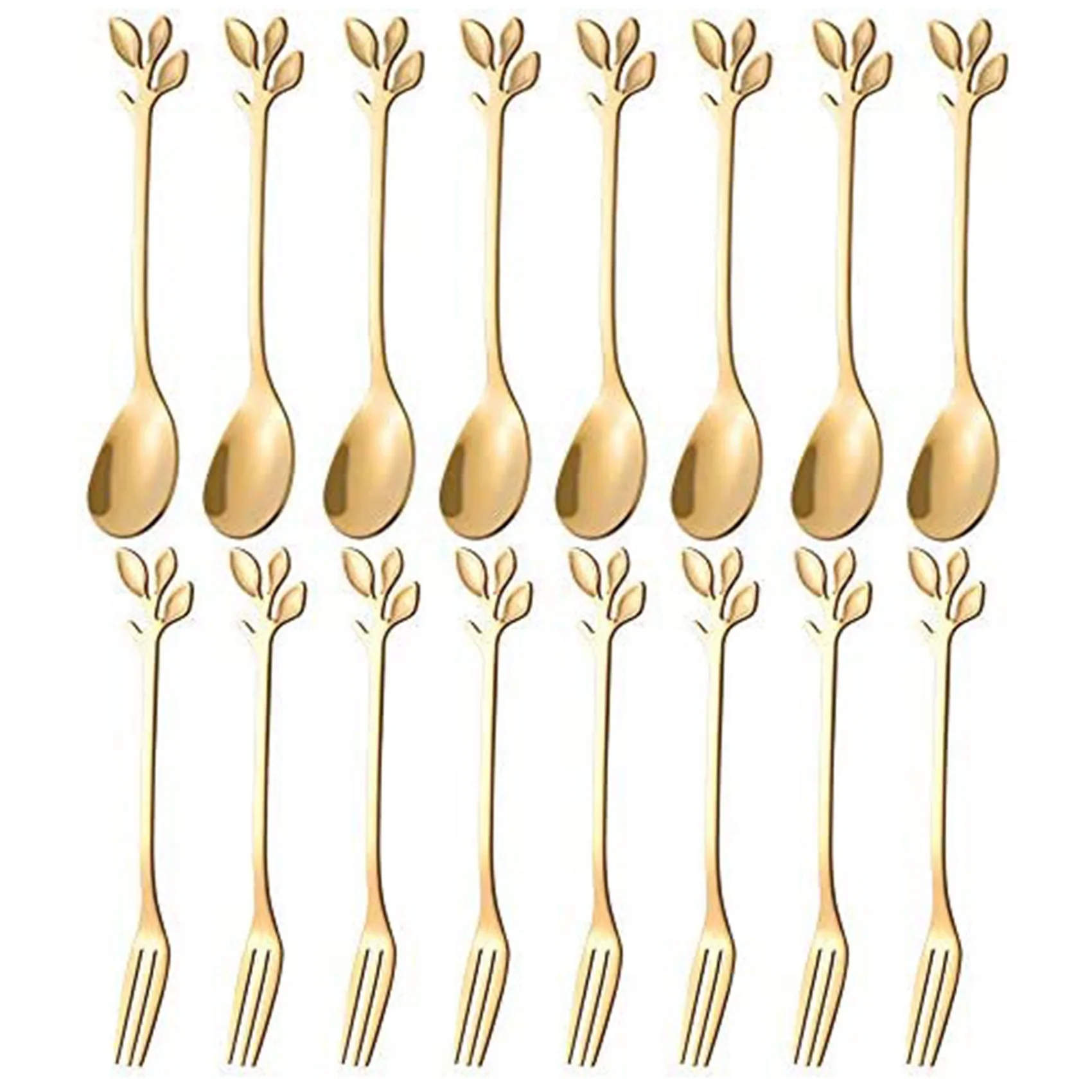 

20PCS Dessert Spoon and Fork Set Cake Fork Coffee Spoon Fruit Fork Stainless Steel -Gold