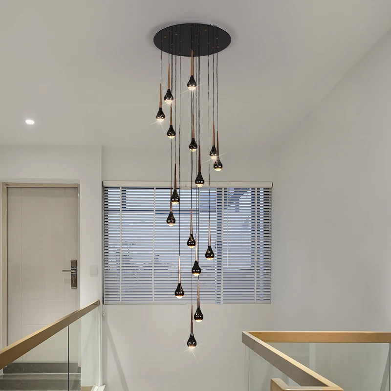 

Duplex Building Loft Villa Stair Long Chandelier Nordic Modern Simple Hollow High Light Luxury Hotel Apartment Living Room Lamp