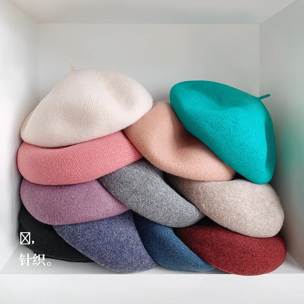 

Boina de lana para mujer, gorro de calle francés, gorro de moda versátil, Simple, Color sólido, cálido, para Otoño e Invierno