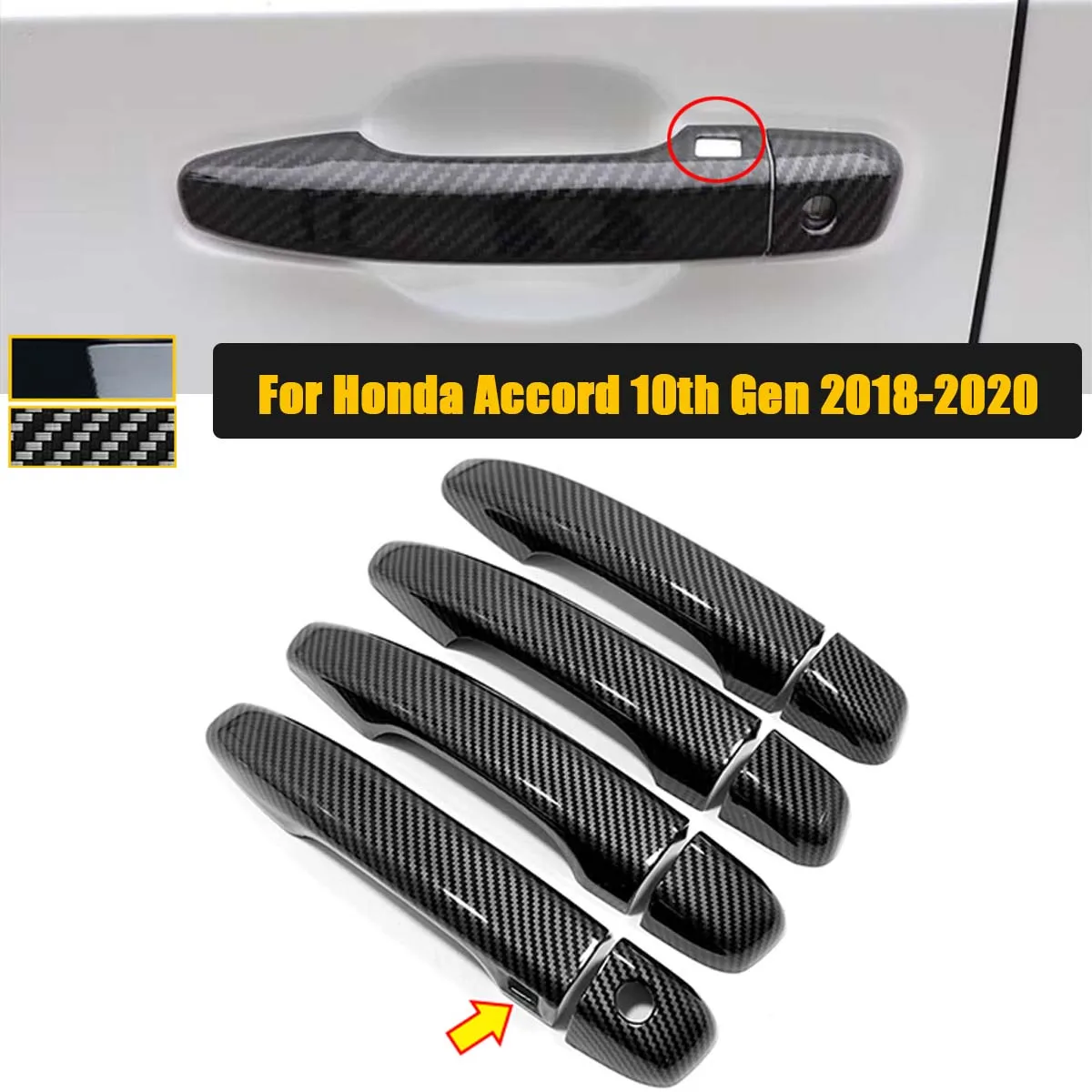 

For Honda Accord 10th Gen 2018-2020 w/ Smart Keyhole Auto Exterior Door Handle Cover Trim Sticker Protection Kit Car Accessories