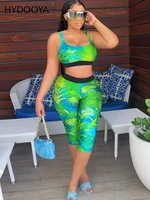 sexy leopard leaves print womens tracksuit two piece jogging suits sportwear sleeveless vest crop top and high waist sweatpants