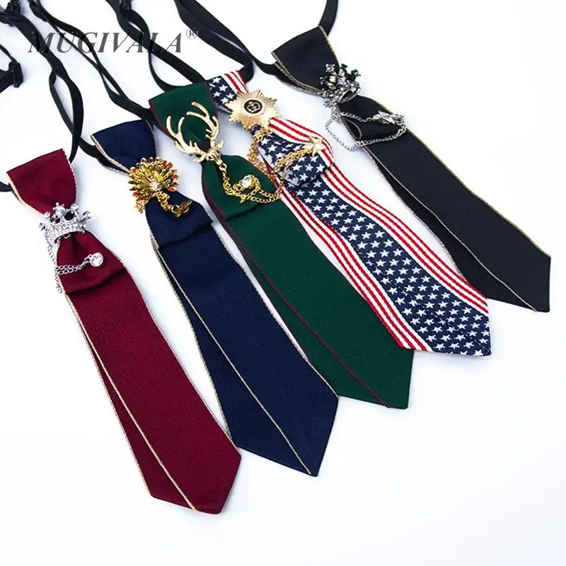 

JK Tie Pre-tie Women Girls Shirt Accessories Tie Sweet Metal Chain Bow Tie Fashion Cool Black Tie For Women