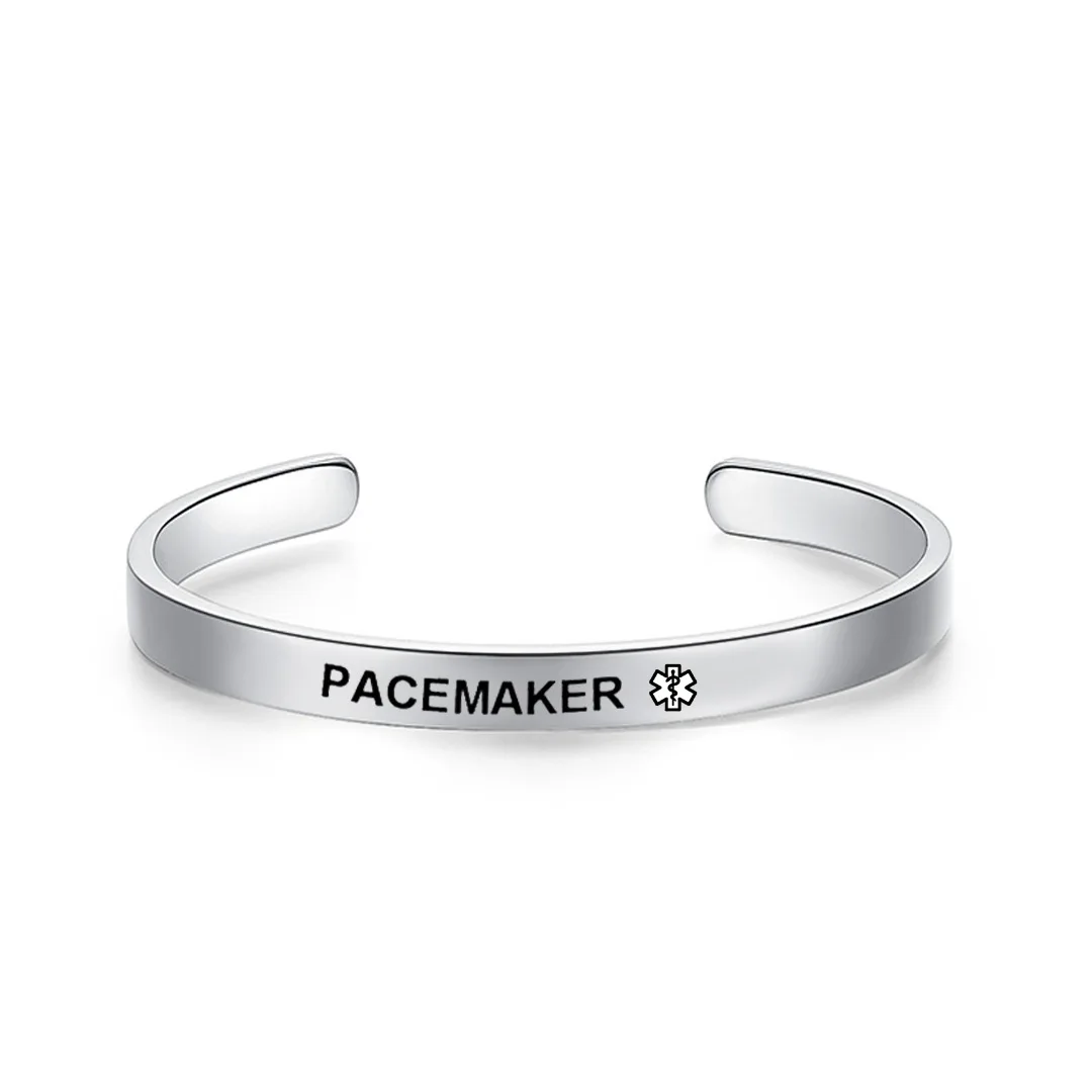 Браслет медицинский из нержавеющей стали с лазерной гравировкой и знаком жизни