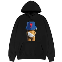 hearts a brown bear printed hoodie man anime cartoon hoodies streetwear fleece men women fashion hip hop oversized sweatshirt