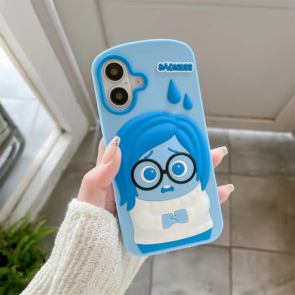 Фото For iPhone 15 14 Plus 16 13 12 Pro Max 11 3D Cartoon Fashion Inside Out Sadness Silicone Phone Case Soft Back Cover Y2k №2