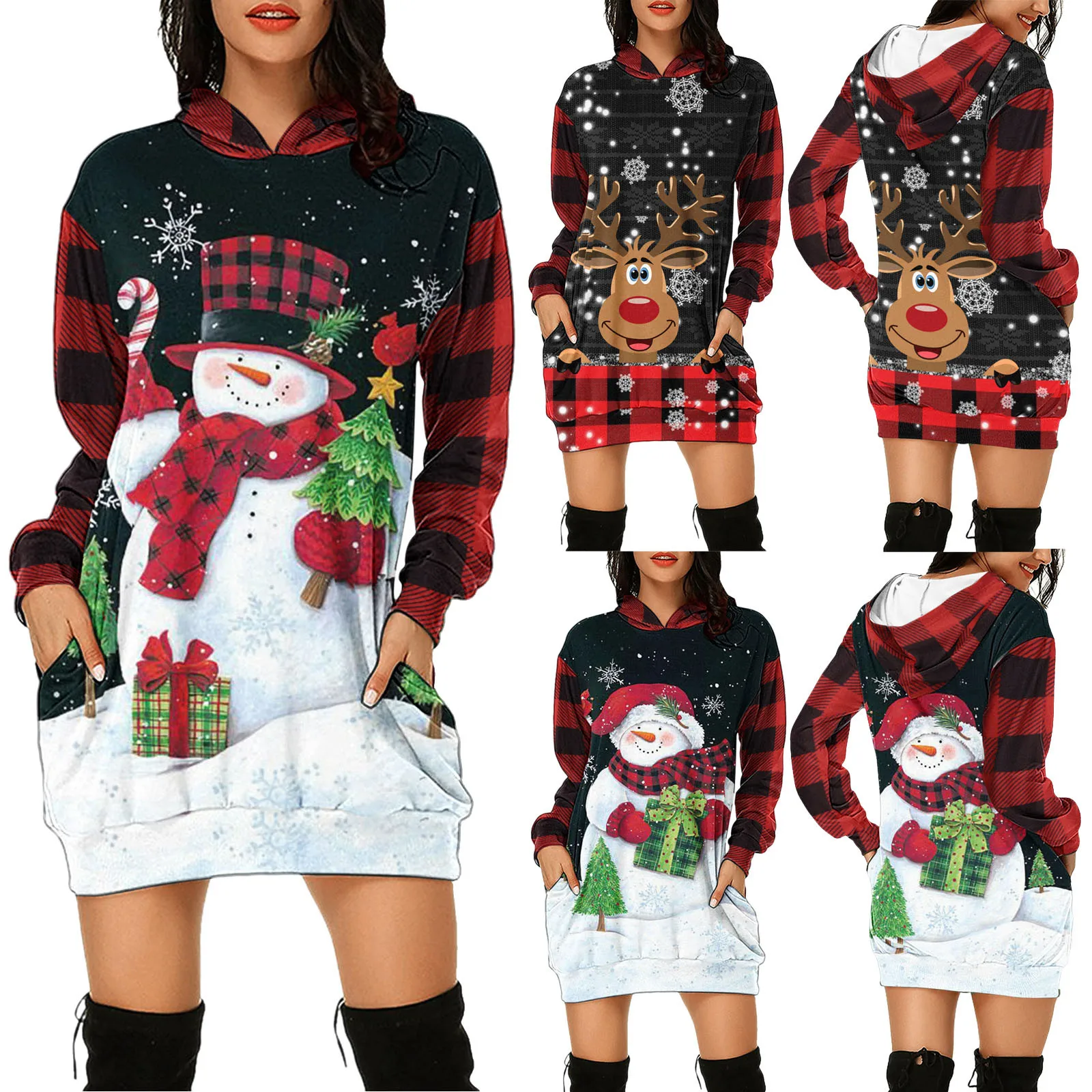 

Merry Christmas Dress 2023 Women's Christmas Hooded Sweatershirts Long Sleeve Lightweight Oversized Printed vestidos de mujer