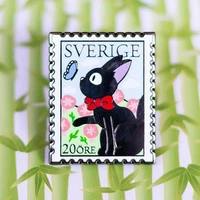 kawaii jiji black cat stamp brooch metal badge lapel pin jacket jeans fashion jewelry accessories gift