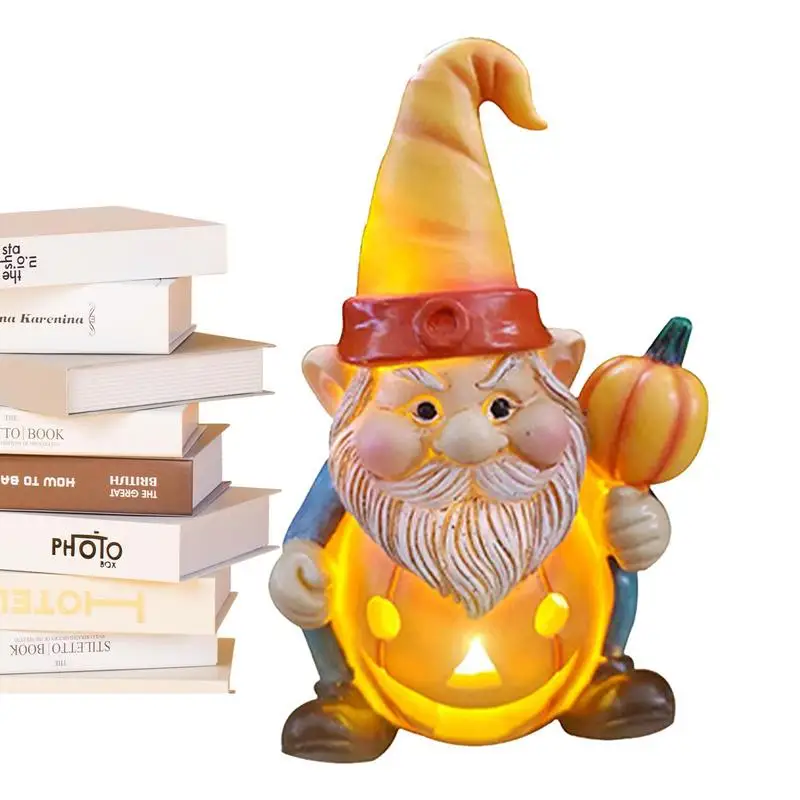 

Garden Gnome Figurine Halloween Pumpkin Fall Statue Resin Old Men Statue For Table Bedside Children's Room Housewarming Gift