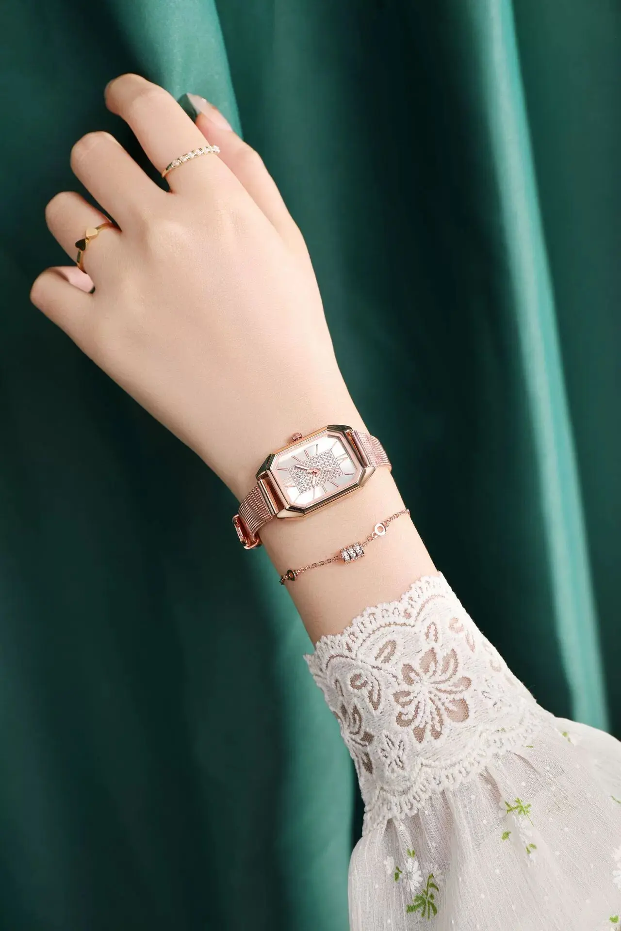 Прямоугольные женские часы из нержавеющей стали Изысканные стразы роскошные