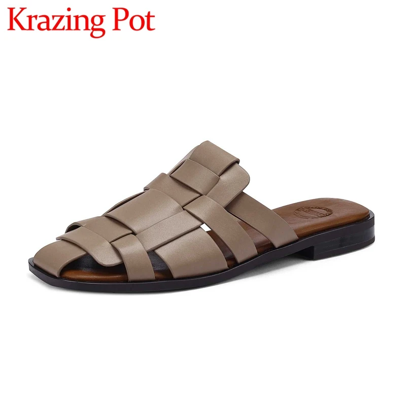 

Тапки Krazing Pot женские из натуральной кожи, повседневные сандалии-гладиаторы на низком каблуке, с квадратным носком, без застежки, с глубоким ...
