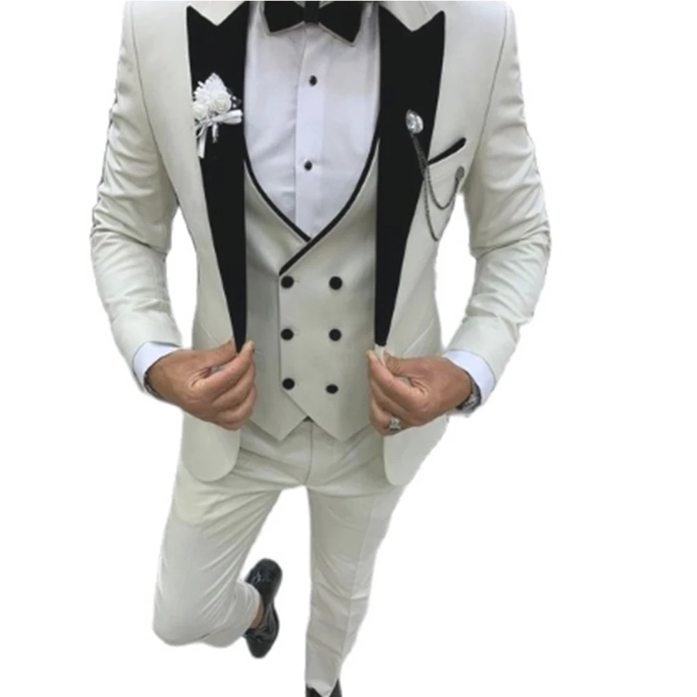 Blazer Sets Latest Designs Men Suit Ivory Blazer Vest Pants Custom Made Mens Wedding Suits Groom Tuxedo Bridegroom 3 Pieces
