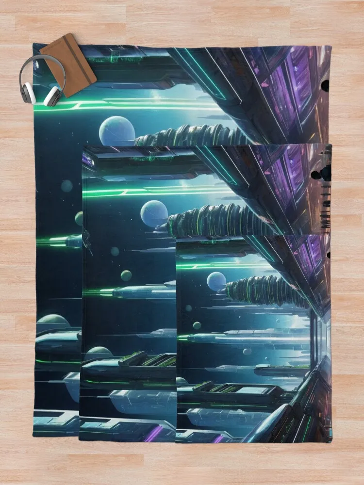 Ципер панк нео футуристический город (футболки и много еще) Плед Многоцелевые