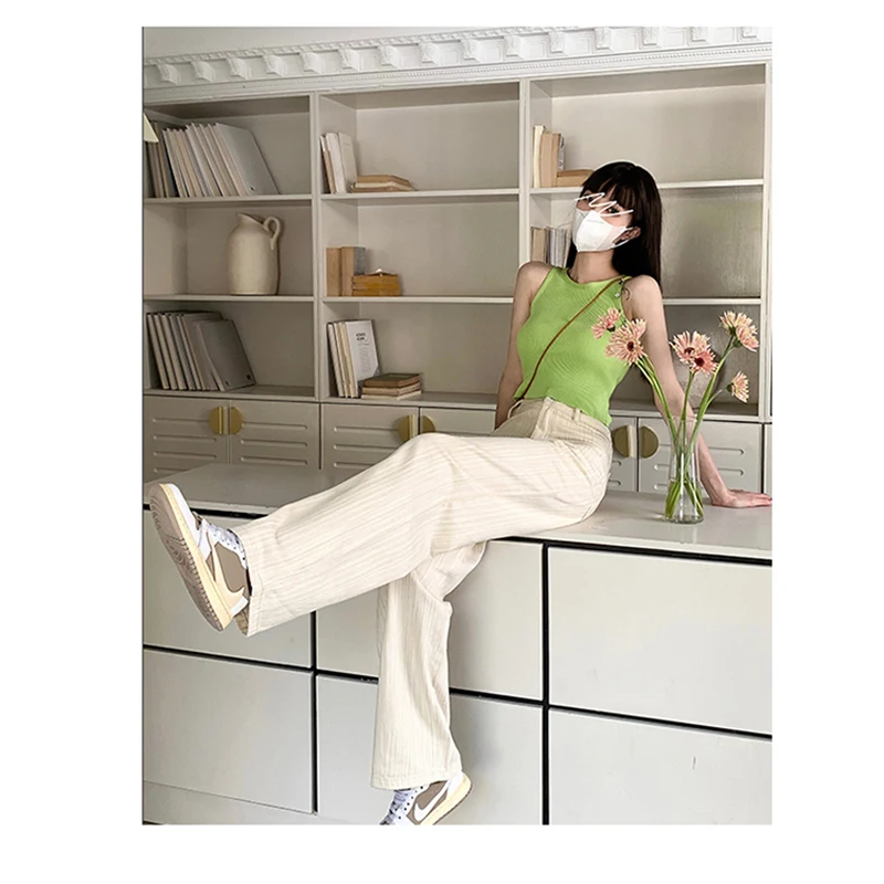 Jeans Women's 2023 New Long Pants Autumn and Winter High Street Stripes Off White Wide Leg Pants Versatile Straight Fit