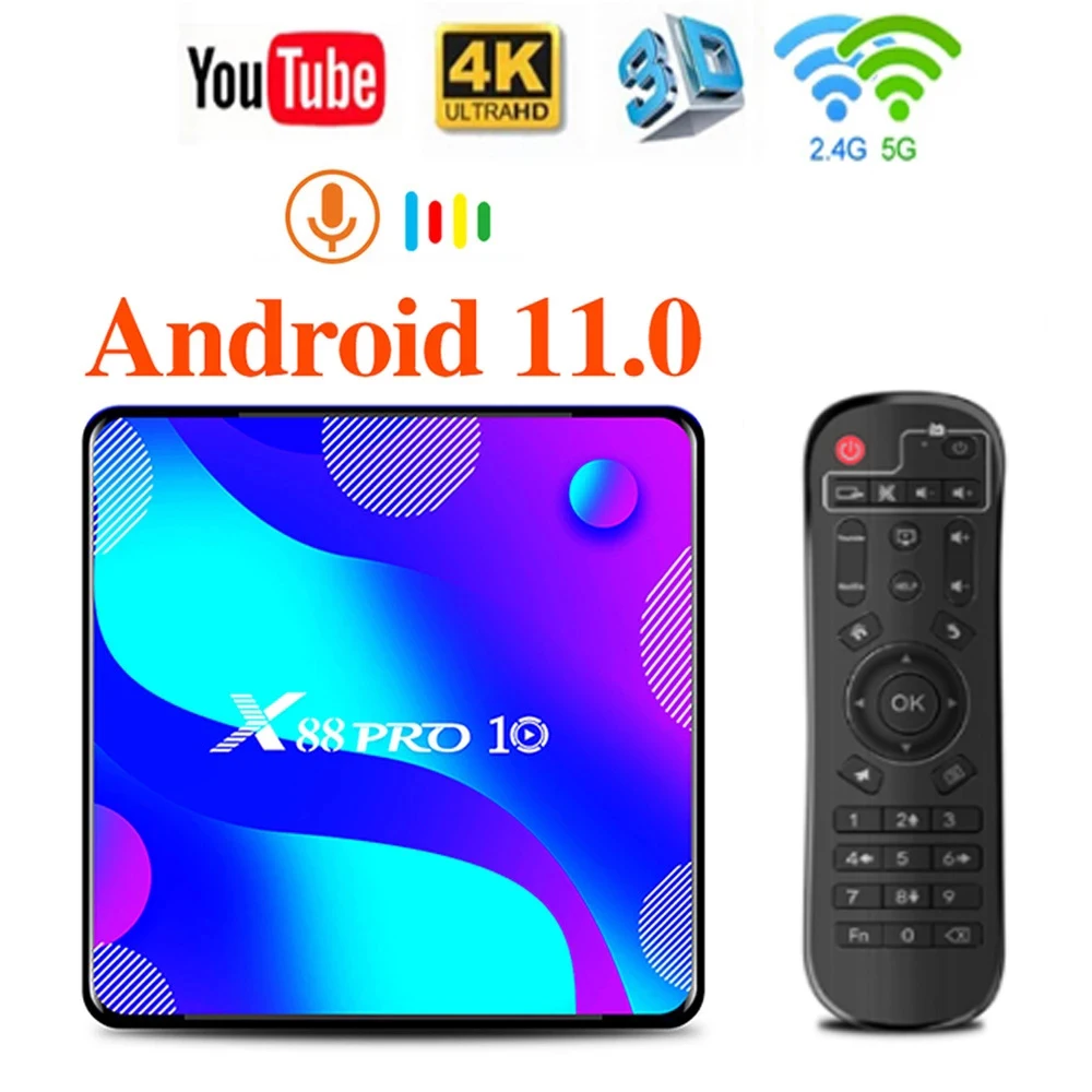 Android 11 TV Box X88 PRO 10 PK3318 2.4G&5.8G Wifi 3D RK3318 4K For Youtube Fast Set-Top TV Box