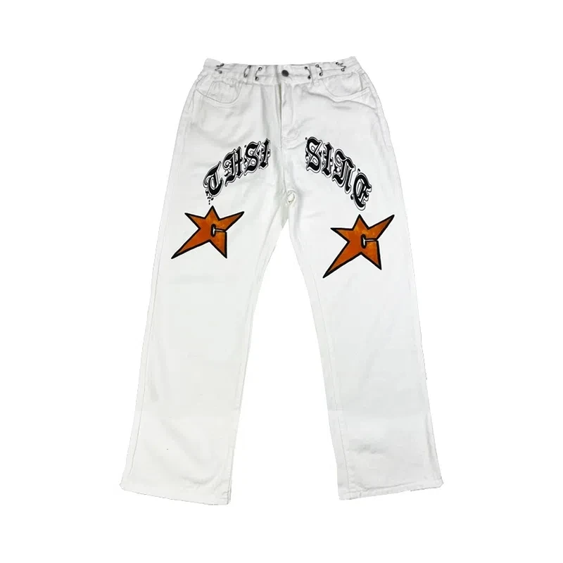 High Waist Y2k Star Embroidery Baggy Jeans Pants Mens Vintage Japanese Streetwear Denim Trousers Male Causal Wide Leg Unisex