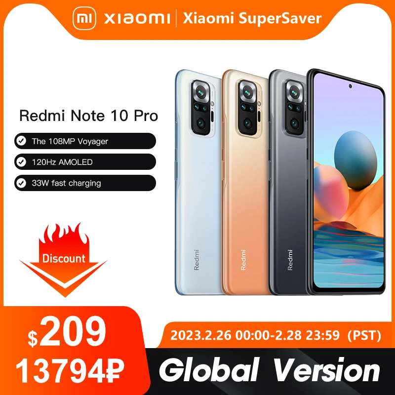 

Global Version Xiaomi Redmi Note 10 Pro NFC 6GB 64GB 128GB Smartphone Phone Snapdragon 732G Octa Core 6.67" AMOLED Display
