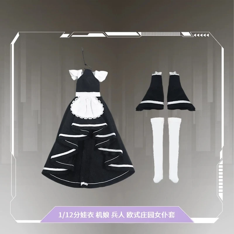 Фото GOOMOO GM-N-003 Костюм горничной в масштабе 1/12: фрак, длинная юбка, белые чулки, модель одежды для 6-дюймовых фигурок, декор №1