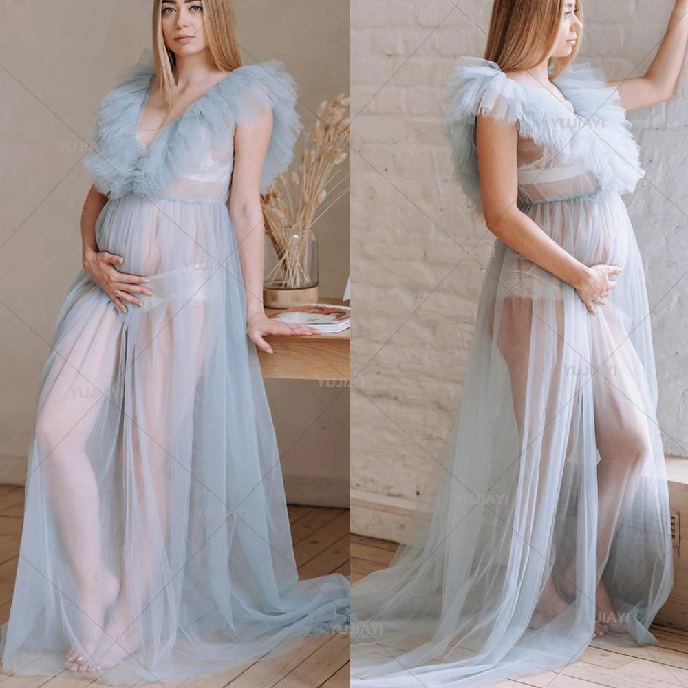 

Maternity Robes Ruffles Fluffy Tulle Bridal Boudoir Sleepwear Bathrobe Puffy Pajamas Nightgown Women Dressing Gown PhotoShoot