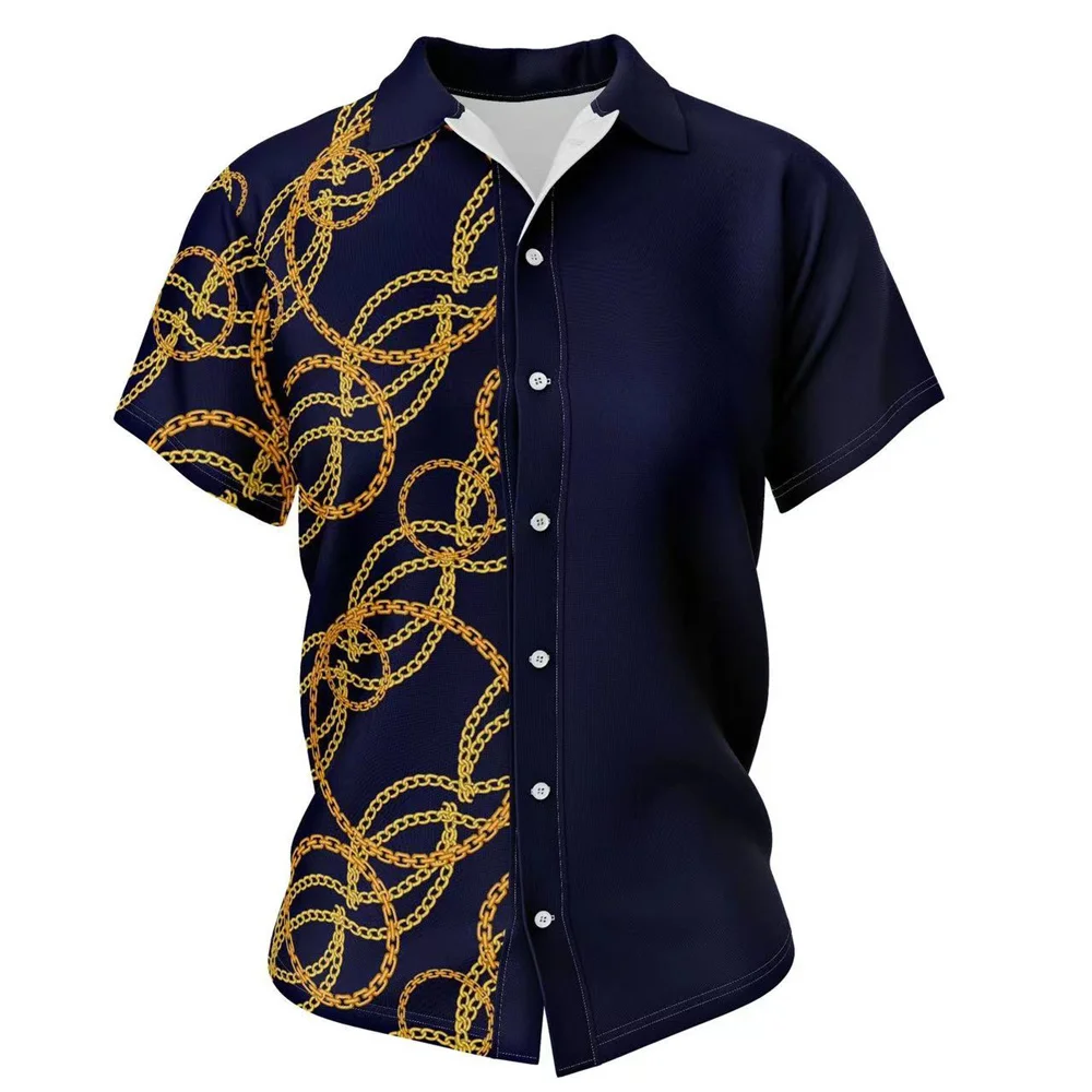 

Мужская летняя рубашка с коротким рукавом Aloha, роскошная рубашка с барочным принтом и V-образным вырезом, гавайский Повседневный пуловер, му...