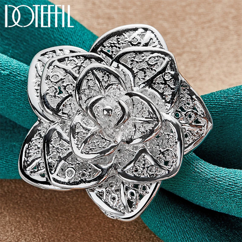 

DOTEFFIL 925 Sterling Silver Opening Three-Tiered Flower Ring For Woman Fashion Wedding Engagement Party Gift Charm Jewelry