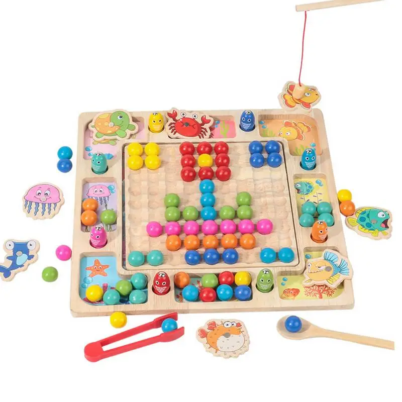 

Color Wooden Board Bead Game Toy Early Childhood Education Fishing Clip Beads Parent-Child Concentration Training Board Game