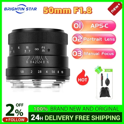 Brightin Star 50mm F1.8 объектив для Sony E, Fuji XF, Nikon Z