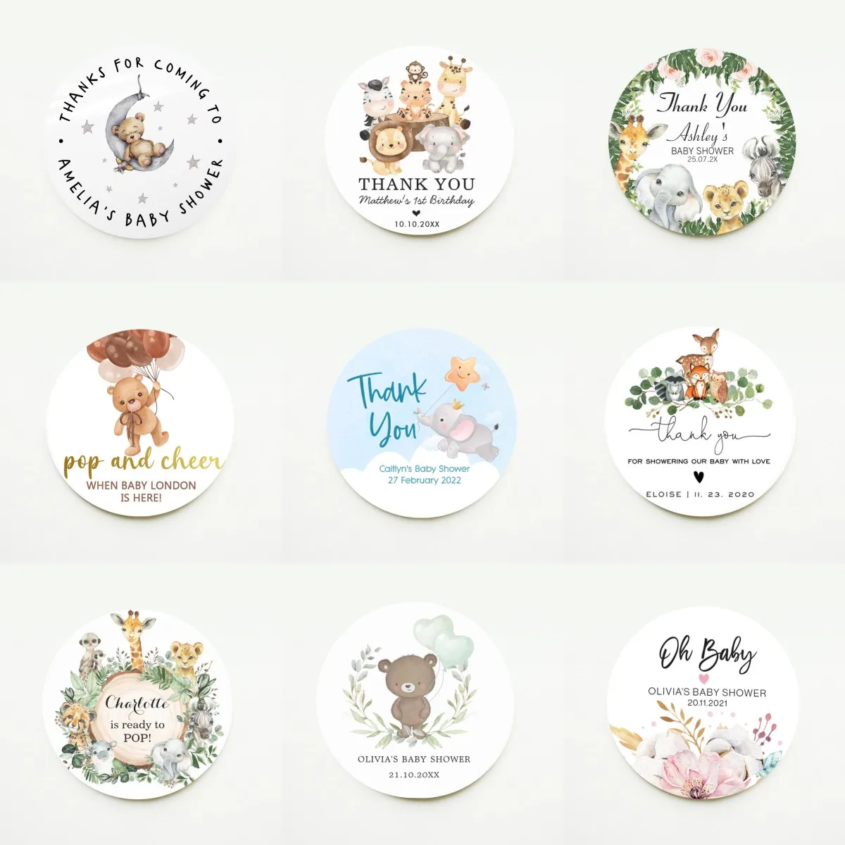 

Personalized Birthday Baby Shower Thank You Circle Stickers Custom Welcome Baby Boy Girl New Born Labels Party Decor