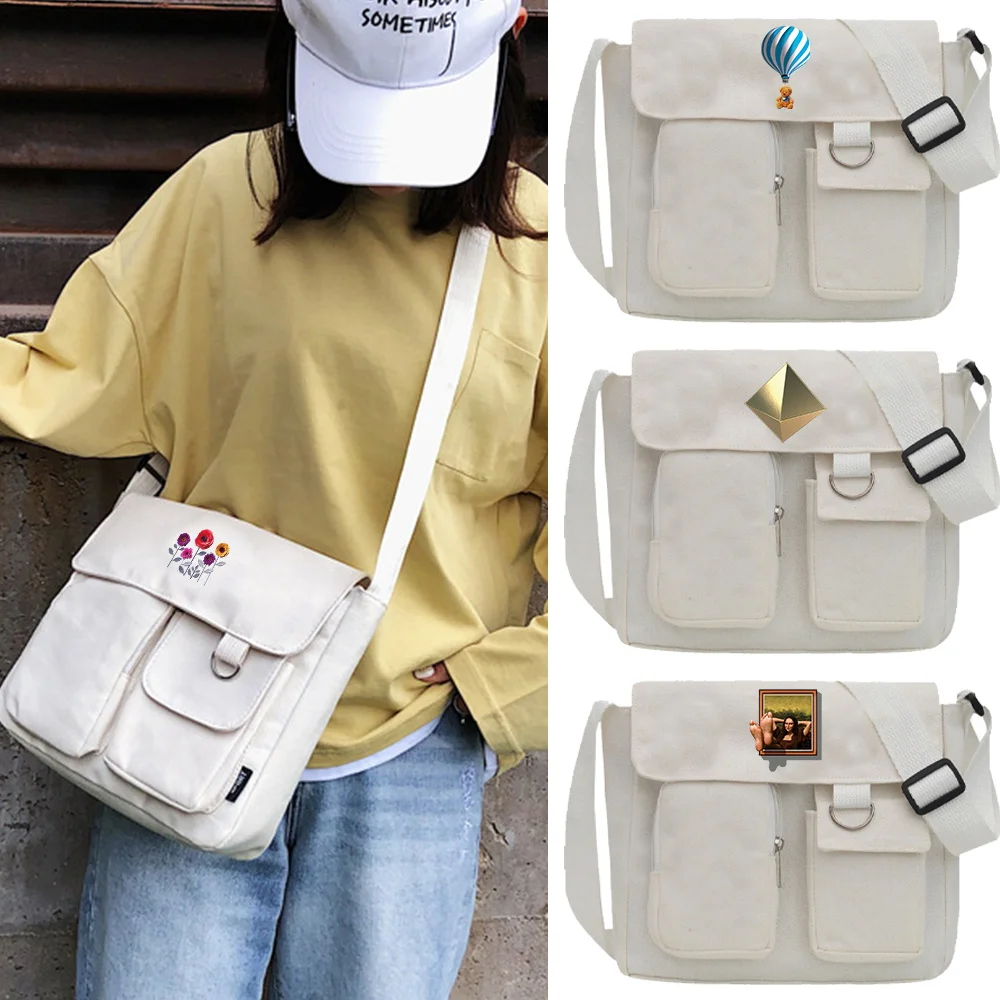 

3D Pattern Print Bag Large Capacity Canvas Bag Female Messenger Korean Student Harajuku Japanese One-shoulder Large Bag Tote Bag