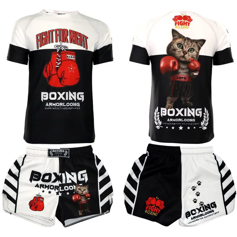 

MMA Boxing Clothes Set Breathable Muay Thai Shorts Rashguard Jersey T Shirt Sports Gym Fitness Running Fight Sanda Combat Suit