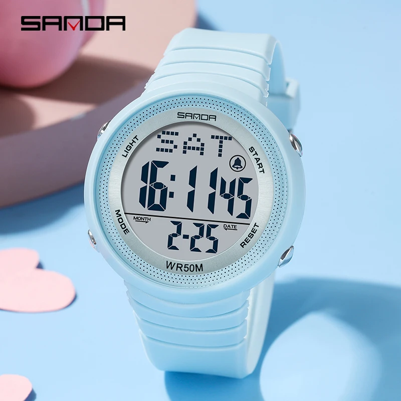 SANDA 2023 New Sports Watch Multifunctional Womens Watches Alarm Clock Luminous HD LED Display Watch Waterproof Reloj Mujer 6022