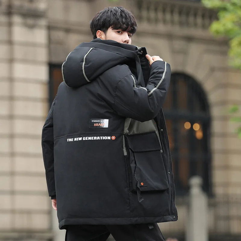 Down Jacket New Hooded Middle Long Young Students Trend Warm Thickened White Duck Down Men's Coat