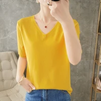 womens sweater pullover shortsleeved loose korean version t shirt with a small shirt solid color top 2022 new spring and summer