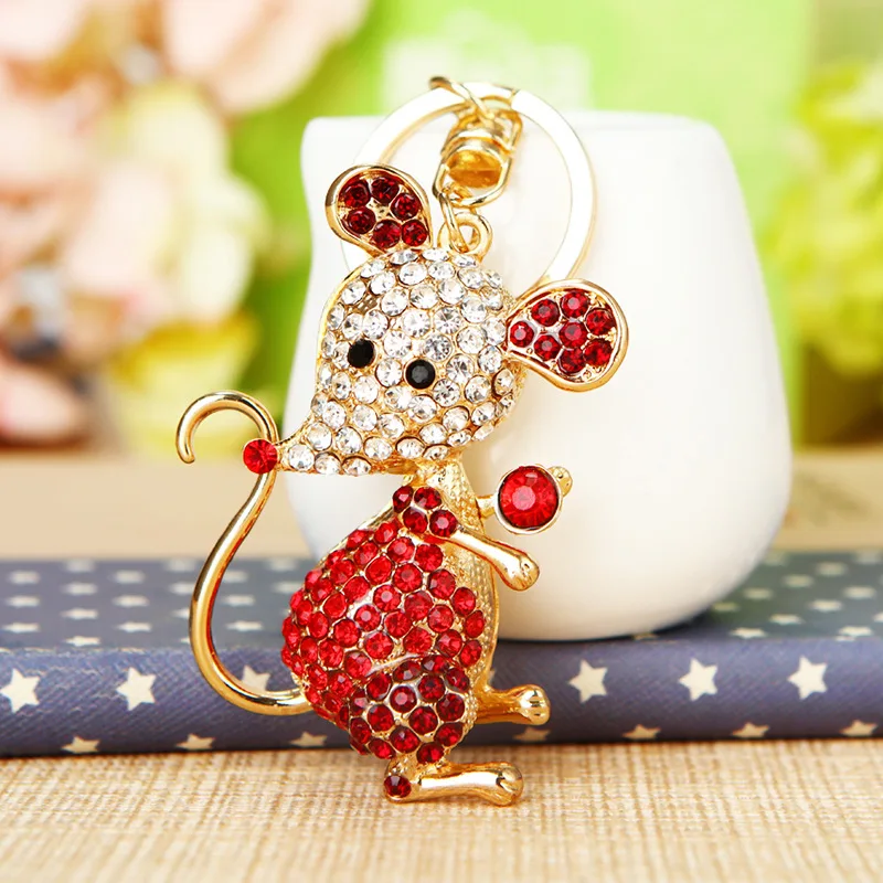 

Long Tail Rat Mouse Keychain Rhinestone Crystal Pendant Charm for Handbag Purse Bag Carkey Gift