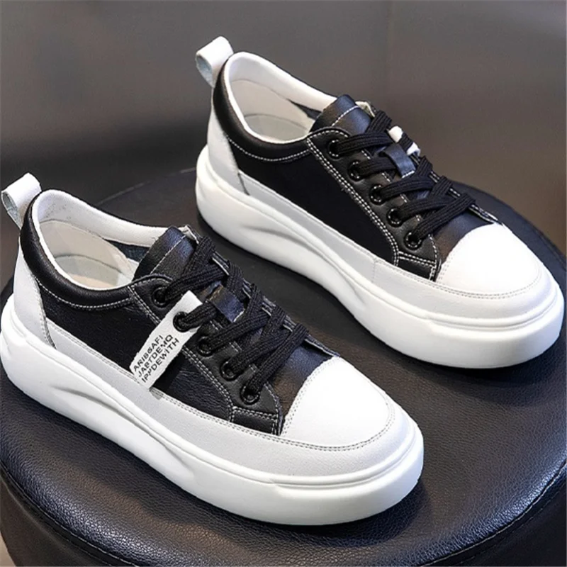 

Кроссовки женские из натуральной кожи, на платформе, повседневная обувь на шнуровке, круглый носок, плоская подошва, зимние, Осенние, 41