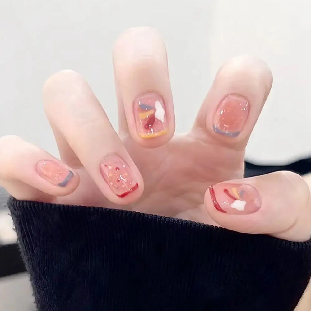 

Press On Nails Artificial Full Cover Manicure Tool Wearable Short Round/Square Head False Nails Nail Tips Fake Nails