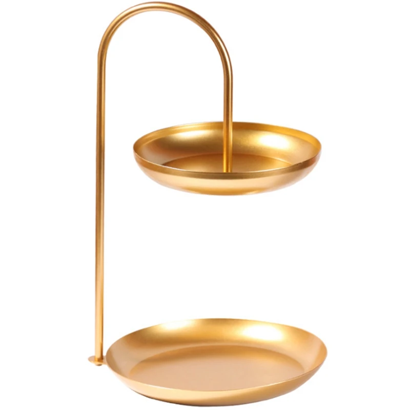 

Позолоченный двухслойный поднос для хранения, подставка для туалетного столика, поднос для демонстрации косметических украшений, органайз...