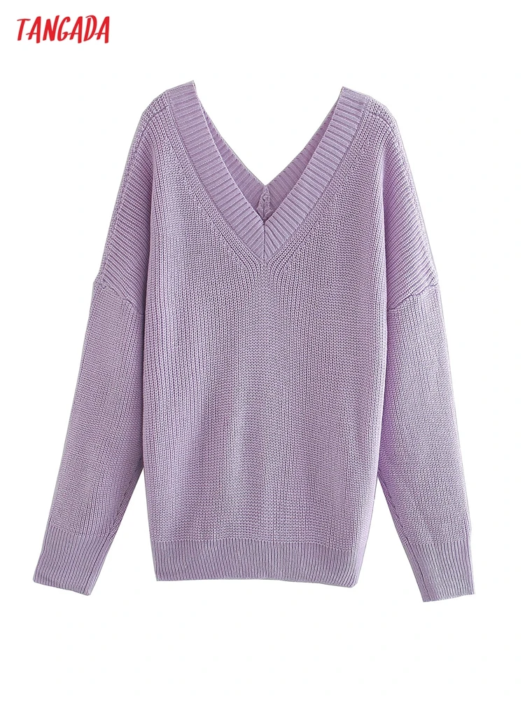 

Пуловер женский вязаный с V-образным вырезом, в стиле оверсайз