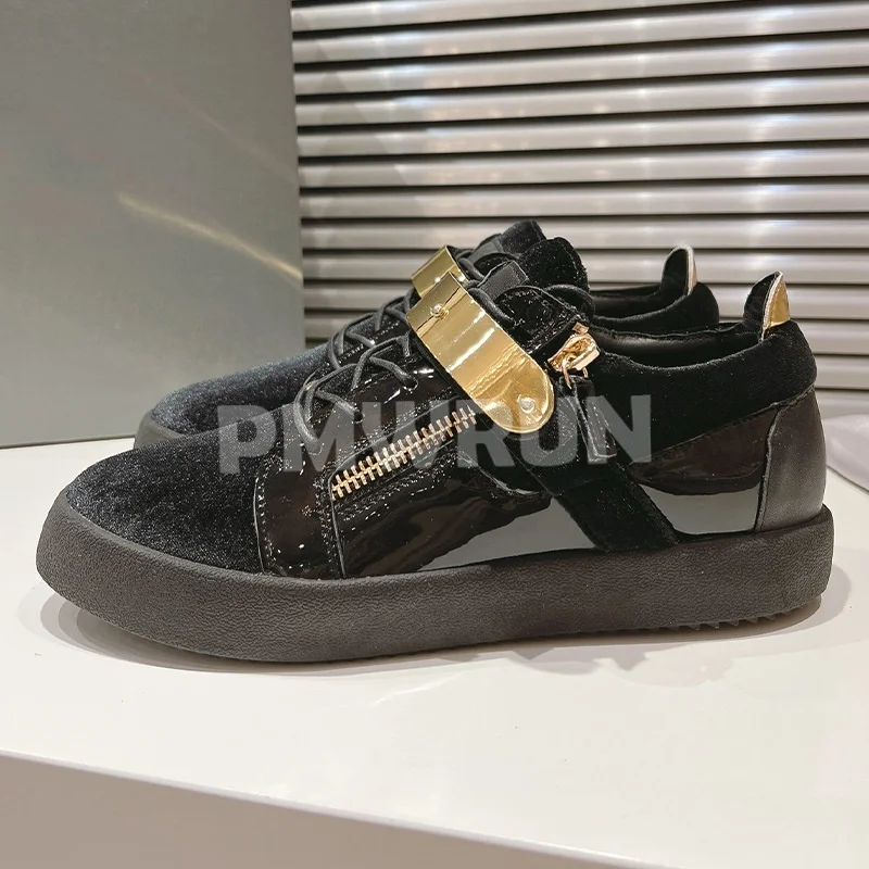 

Туфли унисекс на плоской подошве, уникальные дизайнерские Мокасины с двойной молнией и круглым носком, универсальные, для влюбленных, весна-осень