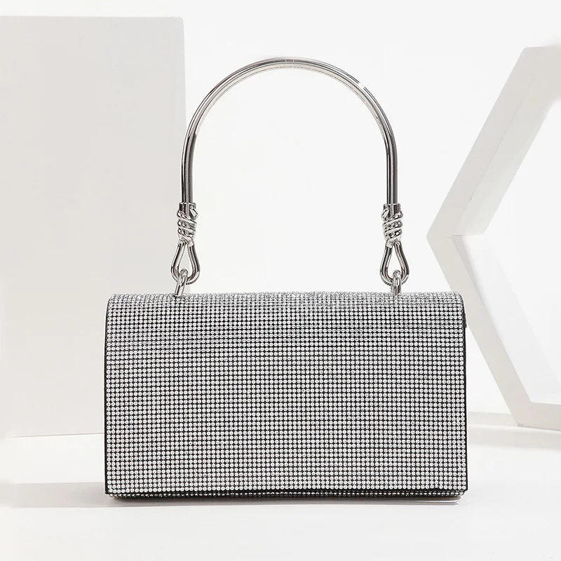 

New Portable Diamond Evening Bag Luxury Rhinestones Party Handbag Black Silver One Shoulder Chain Bags Fashion Unique Bag XA51H