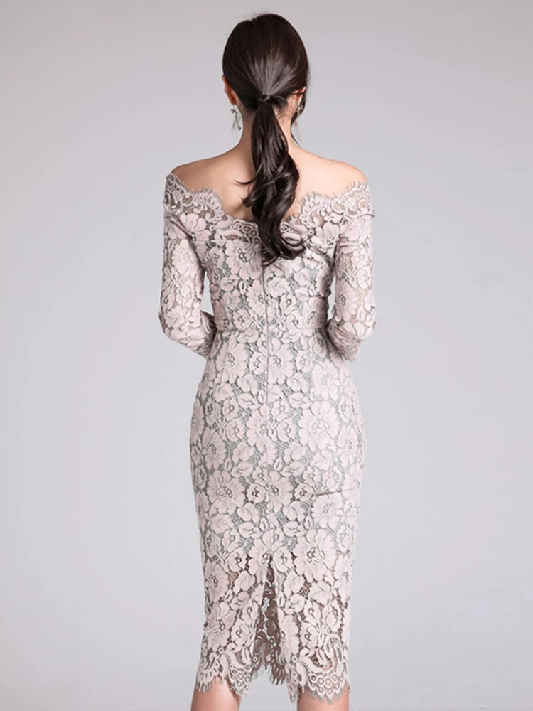 Новое корейское модное женское кружевное длинное платье элегантное шикарное